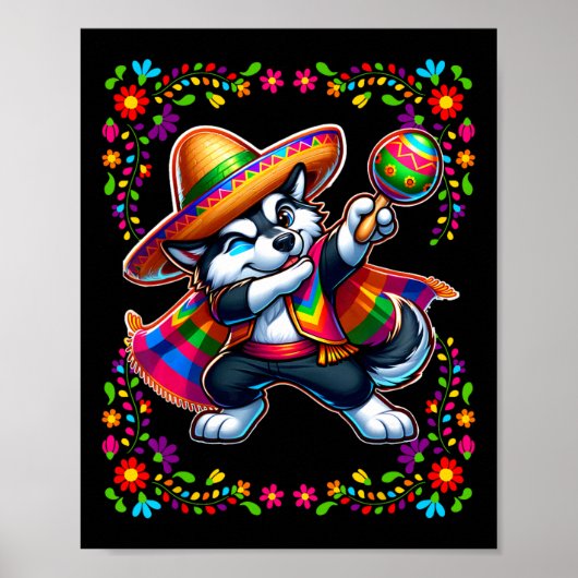 Poster Sibérien Husky Cinco De Mayo Pet Lover Funny Chien (Devant)