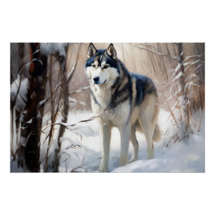 Poster Sibérien Husky Laisser Neige Noël