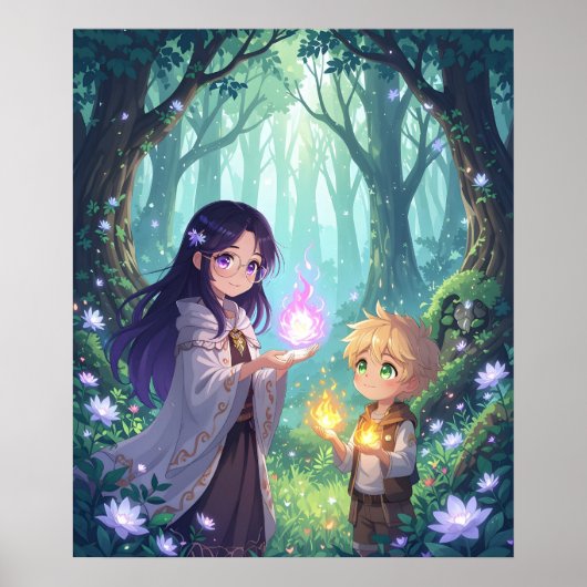 Poster Siblings with Magic Vibrant Cartoon Wall Art  (Devant)