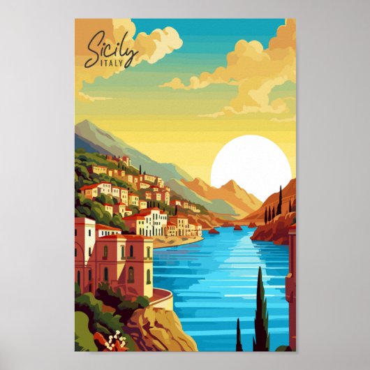 Poster Sicile Italie illustration de voyage vintage (Devant)