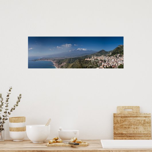 Poster Sicile - Taormina devant l'affiche de l'Etna (Cuisine)