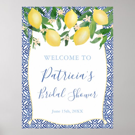 Poster Sicilian Lemons Antique Blue Tiles Bridal Shower (Devant)