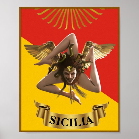 Poster Sicilië/Sicilië Medusa Trinacria (Voorkant)