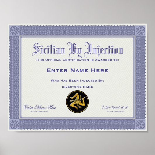 Poster Sicilien Par Injection Certification Drôle (Devant)