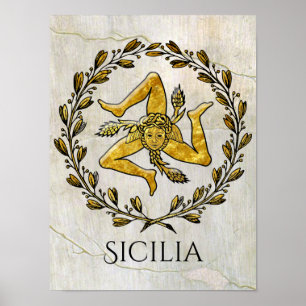 Poster Sicilienne Trinacria Olive Wreath Your Text