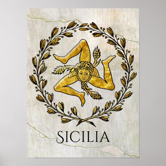 Poster Sicilienne Trinacria Olive Wreath Your Text (Devant)