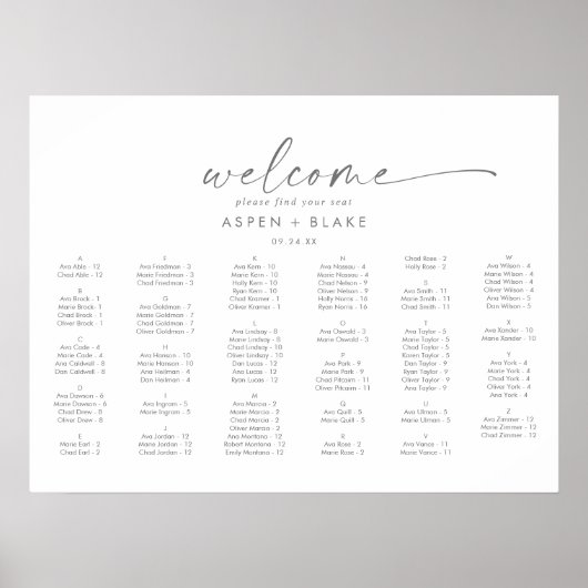 Poster Siège Alphabétique Horizontal Argent Moderne (Devant)