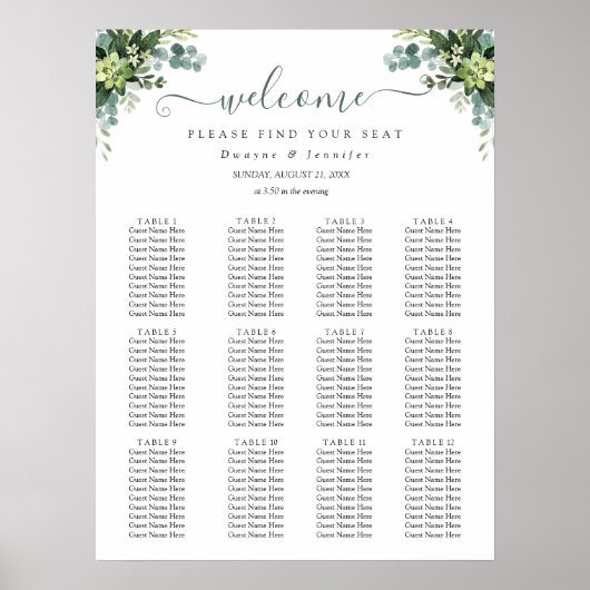 Poster Siège de mariage d'été de verdure d'eucalyptus Boh (Devant)