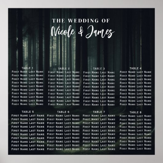 Poster Siège de mariage sous les arbres sombres de la for (Devant)