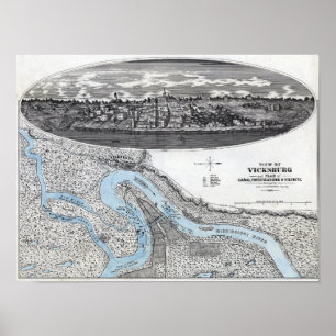 Poster Siège de Vicksburg - Guerre civile Carte panoramiq