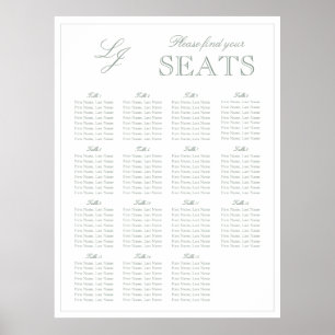 Poster Siège Mariage de script du Monogramme vert Sage mo