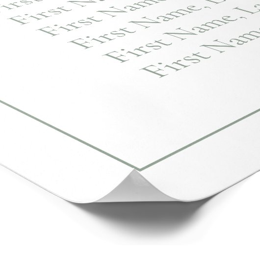 Poster Siège Mariage de script du Monogramme vert Sage mo (Coin)