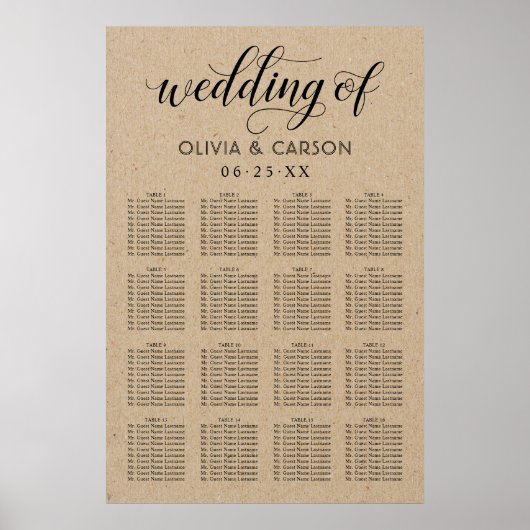 Poster Siège Mariage moderne Kraft et Black Script (Devant)