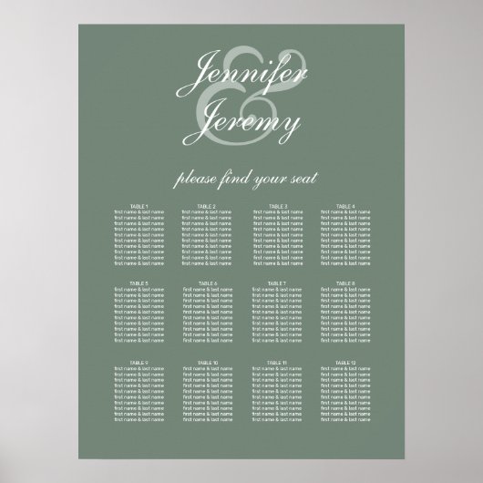 Poster Siège Mariage moderne Sage Green White Script (Devant)