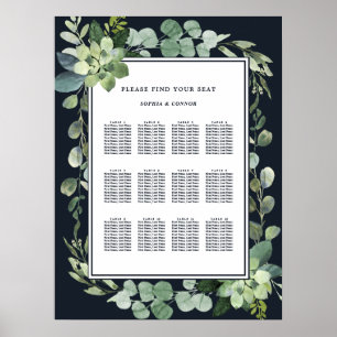 Poster Siège Mariage Succulent bleu marine de minuit