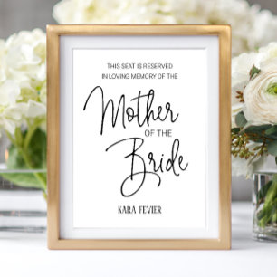Poster Siège réservé à la mémoire de la mère de la mariée