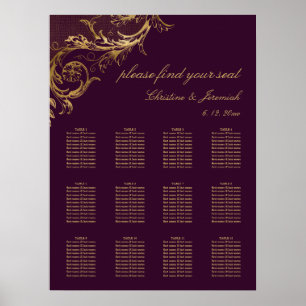 Poster Siège vintage Purple Gold Mariage damassé
