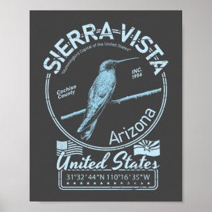 POSTER SIERRA VISTA ARIZONA - HUMMINGBIRD ILLUSTRATION