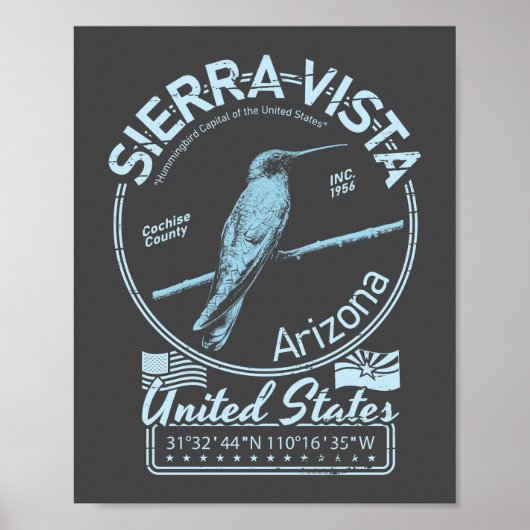 POSTER SIERRA VISTA ARIZONA - ILLUSTRATION D'OISEAUX HUMM (Devant)