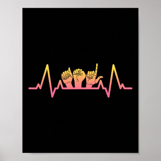 Poster Sign Language Heartbeat Tee Teacher Deaf Awareness (Devant)