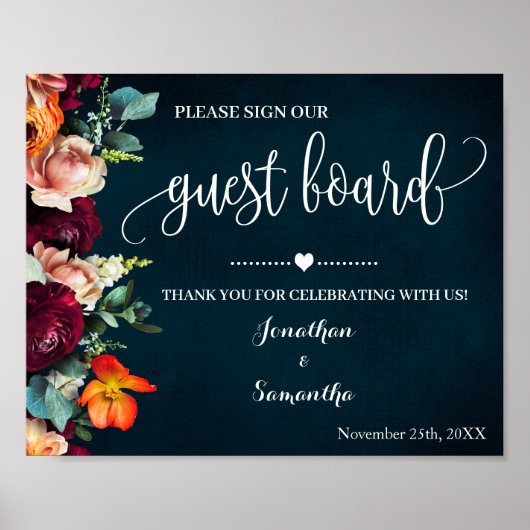 Poster Sign our Guest Board Wedding Wine Navy Sign (Devant)