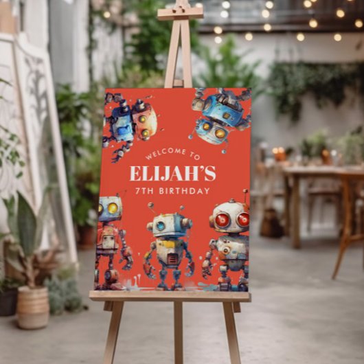 Poster Signal de fête d'anniversaire Orange Robot Tech Ge