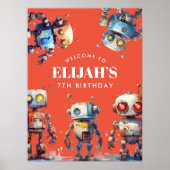 Poster Signal de fête d'anniversaire Orange Robot Tech Ge (Devant)