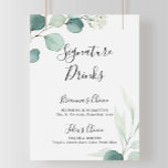 Poster Signal Été Vert Eucalyptus Signature Boissons<br><div class="desc">Cette enseigne de boissons à l'eucalyptus vert d'été est parfaite pour un mariage moderne. Le design présente de magnifiques feuilles d'eucalyptus verts peints à la main,  inspirant le charme naturel. Personnalisez le panneau avec les noms de la mariée et du marié et leur choix de boisson préférée.</div>