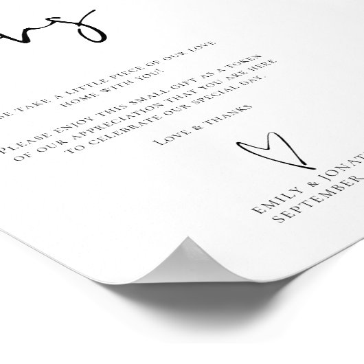 Poster Signal Mariage manuscrit Faveurs de script imprima (Coin)