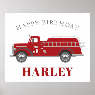 Poster Signaler l'alarme incendie camion fête d'anniversa