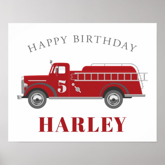 Poster Signaler l'alarme incendie camion fête d'anniversa (Devant)