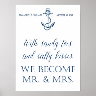 Poster signalisation mariage, thème nautique, message amu