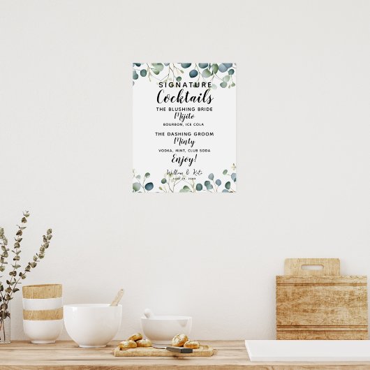 Poster Signature Bar à cocktails signe mariage eucalyptus (Cuisine)