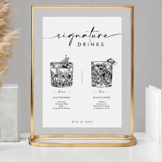 Poster Signature bar moderne chic Boissons Signé Mariage