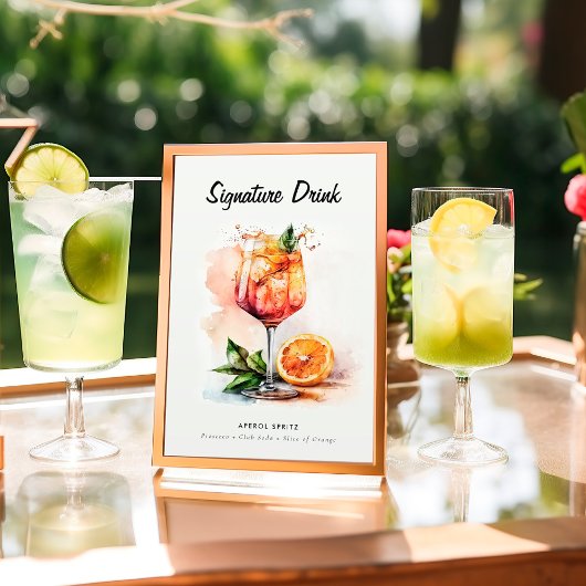 Poster Signature Boire Aperol Spritz Fête des mariées