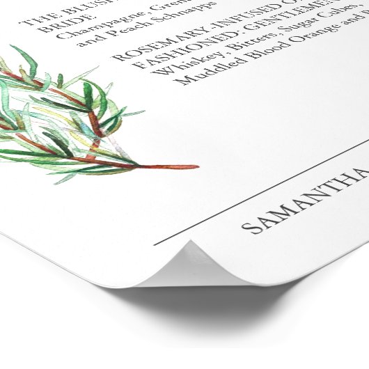 Poster Signature Boissons 8x10 Rosemary Mariage Signal (Coin)