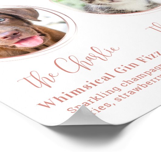 Poster Signature Boissons Animaux Mariages Rose Gold Bar (Coin)