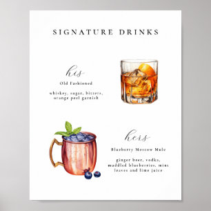 Poster Signature Boissons Bar à cocktails Mariage