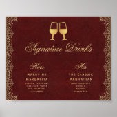 Poster Signature Boissons Burgundy or Script Mariage Sign (Devant)
