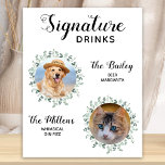 Poster Signature Boissons Cocktail Mariage pour animaux d<br><div class="desc">Signature Boissons de vos animaux de compagnie! Inclure votre meilleur chien, meilleur chat et tout animal de compagnie dans votre mariage avec son bar à boissons signature pour vos invités. Parfait pour les amoureux de les chiens, et un bar spécial chien sera un succès à votre mariage. Blanc simple mais...</div>