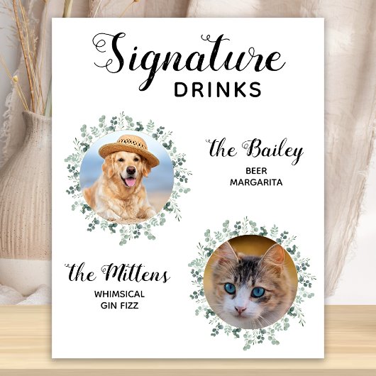 Poster Signature Boissons Cocktail Mariage pour animaux d