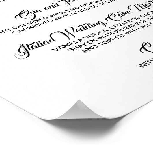 Poster Signature Boissons Cocktails Signal Mariage - Noir (Coin)
