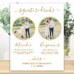 Poster Signature Boissons Custom Photo Gold Mariage Bar<br><div class="desc">Boissons Signature ! Calligraphie simple mais élégante, cette enseigne signature bar à boissons propose deux cocktails "the Bride" et "the Groom", personnalisés avec vos boissons de choix. Customisez ce panneau de mariage élégant avec votre photo fiançailles préférée ou photos de couple, noms et boissons signature! Vous pouvez également customiser les...</div>