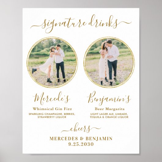 Poster Signature Boissons Custom Photo Gold Mariage Bar (Devant)