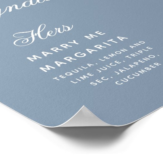 Poster Signature Boissons Dusty Blue Simple Mariage Signa (Coin)