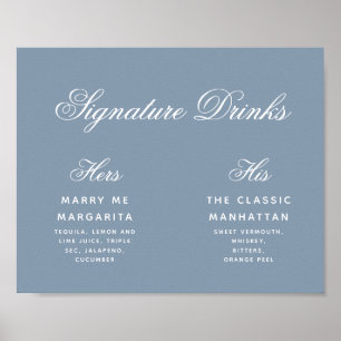 Poster Signature Boissons Dusty Blue Simple Mariage Signa