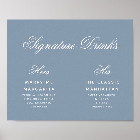 Poster Signature Boissons Dusty Blue Simple Mariage Signa (Devant)