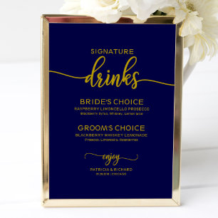 Poster Signature Boissons Elegant Gold Marine Panneau ble