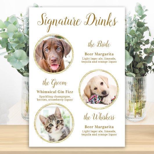 Poster Signature Boissons Elegant Gold Pet Mariage 3 Phot