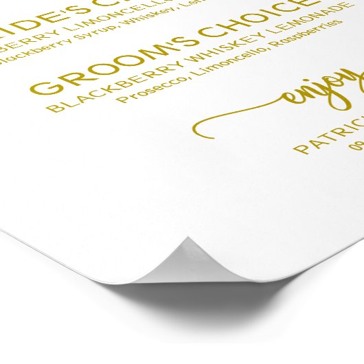 Poster Signature Boissons Élégant Mariage de script or (Coin)